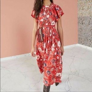 Ulla Johnson Lottie Floral Voile Midi Dress in Red